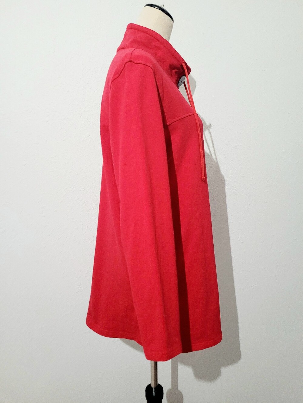 Lulu-B Red Tunic Top Size Medium Button Neck Long Sleeve Stretch Cotton Pullover - Picture 4 of 12